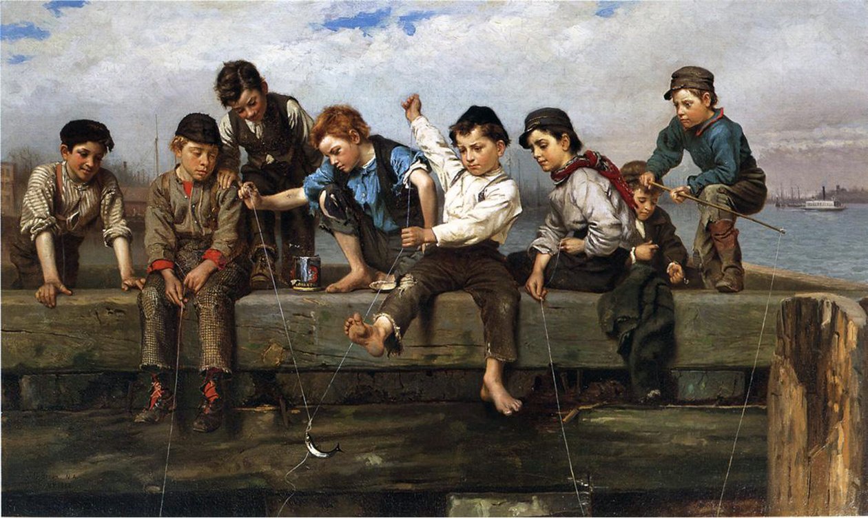 男孩钓鱼，1880年 作者 约翰·乔治·布朗