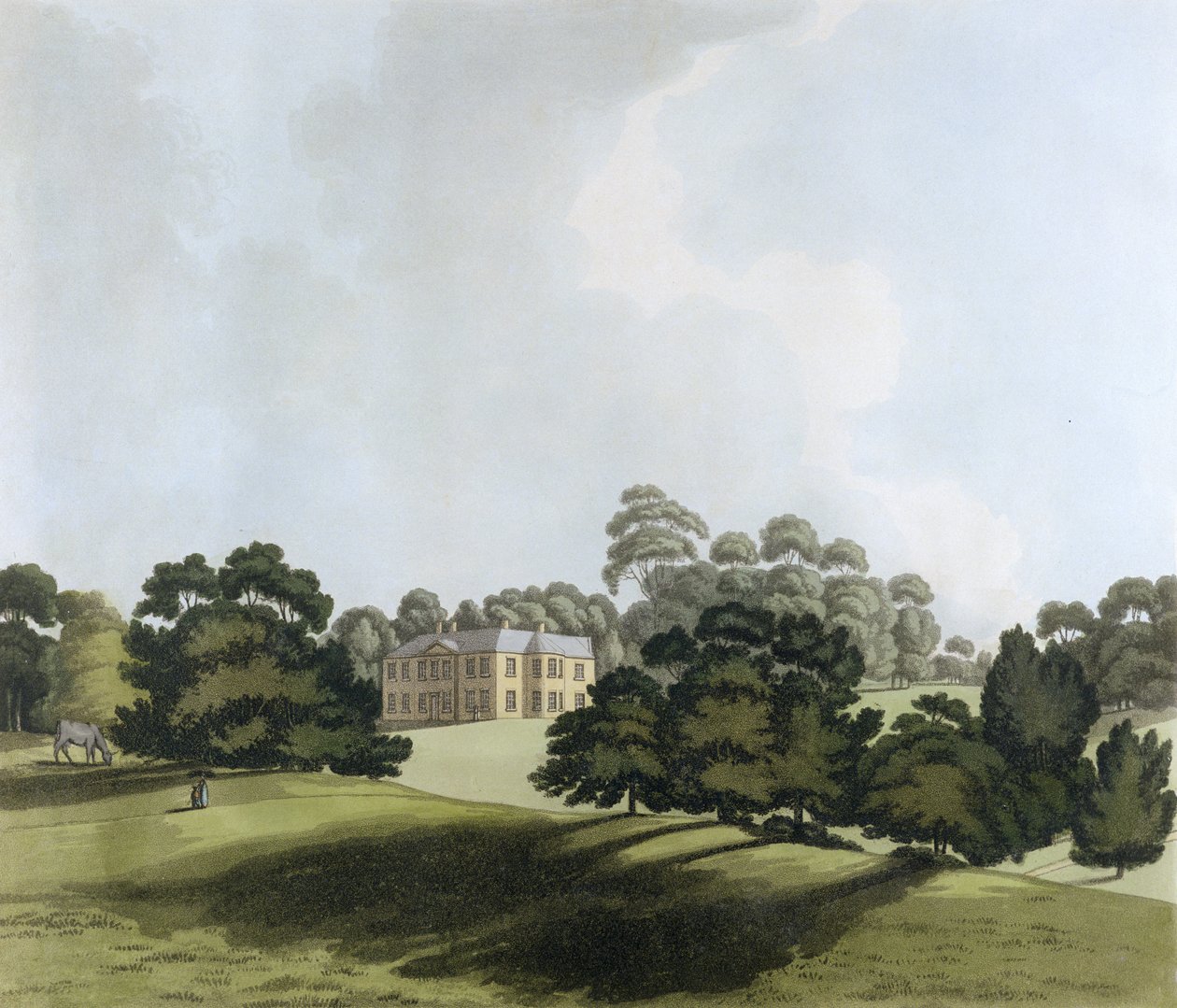 肯特郡的Vinters，James Whatman Esq。的座位，来自&39;Kent in Kent&39;，1800（手工彩色aquatint） 作者 约翰·乔治·伍德