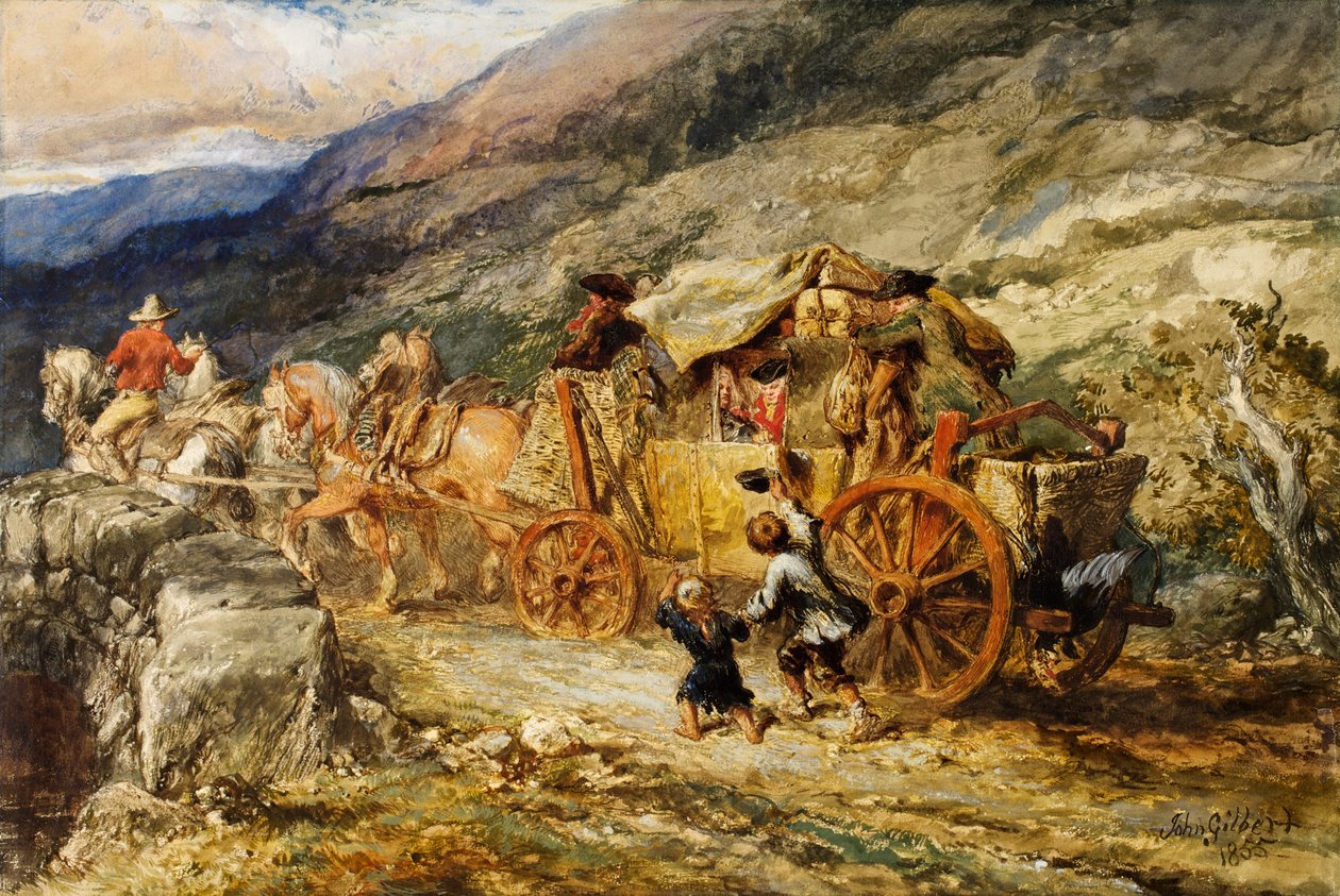 1855年上个世纪的舞台教练（wc und gouache on paper） 作者 约翰·吉尔伯特