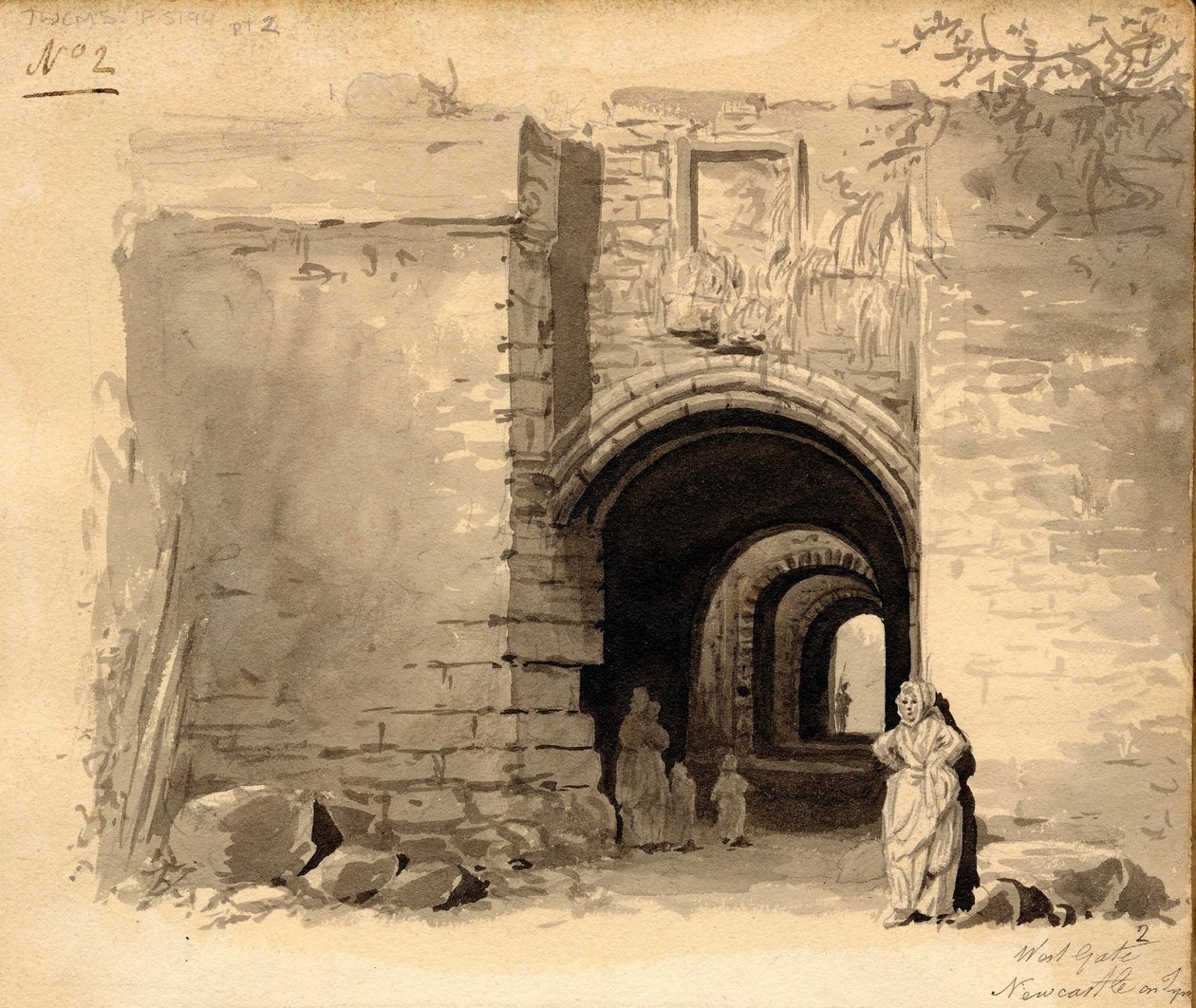 West Gate，泰恩河畔纽卡斯尔（墨水（水洗）和铅笔在纸上） 作者 约翰·格洛弗
