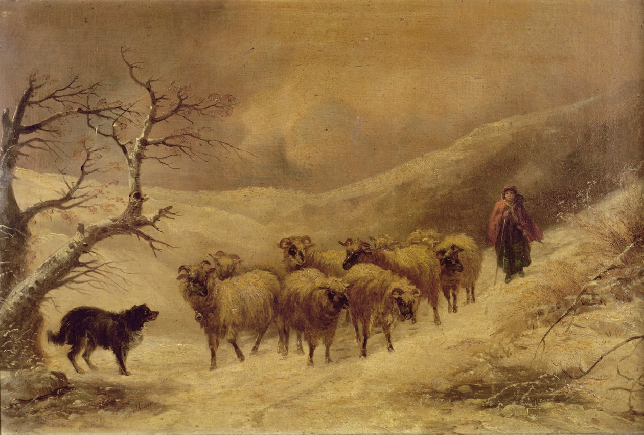 1845-1900，雪中的牧羊女 作者 约翰·约瑟夫·巴克