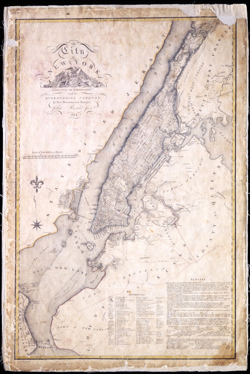 纽约市，由委员会与周围的委员会，他们的秘书和测量师John Randel，Jr.，1814年，1814年（笔和纸，水彩纸）。 作者 小约翰·兰德尔