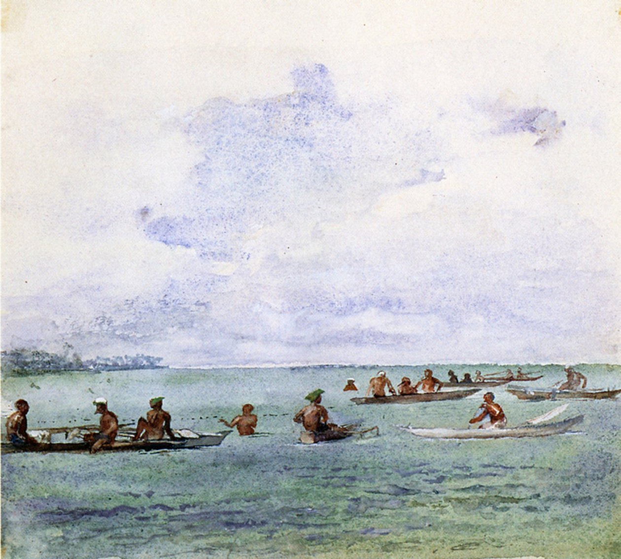 一个钓鱼派对，萨摩亚，1890年（船上wc） 作者 John La Farge或Lafarge
