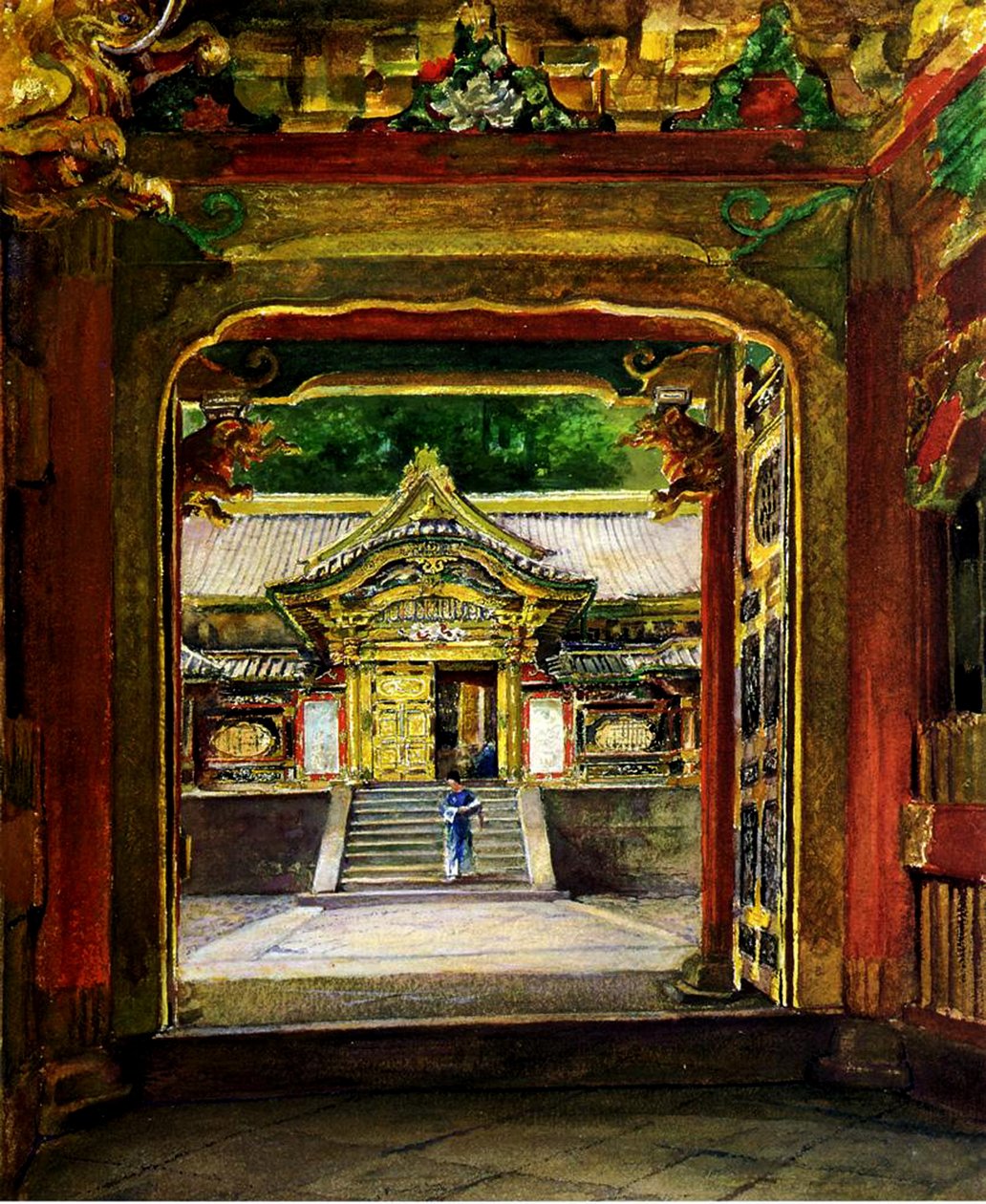 第3门，Iyemitsu寺，日本日光，c.1886（wc und gouache on paper） 作者 John La Farge或Lafarge