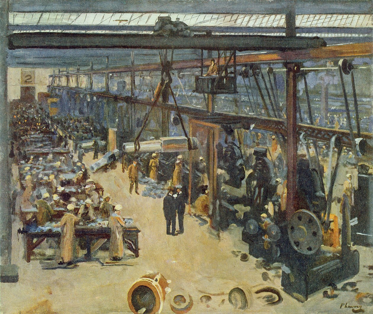 克莱德造船厂的场景，（Messrs Beardmore und Co），来自前线的英国艺术家，1918年“西部前线”的延续 作者 约翰·拉维里