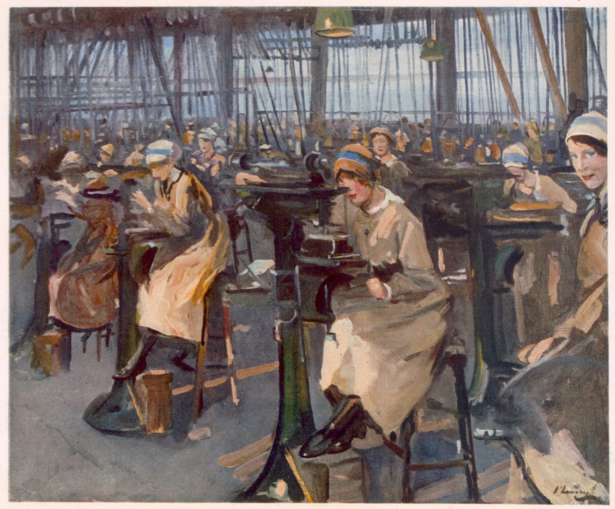 在纽卡斯尔工厂工作的女性，来自前线的英国艺术家，1918年西部前线的延续 作者 约翰·拉维里