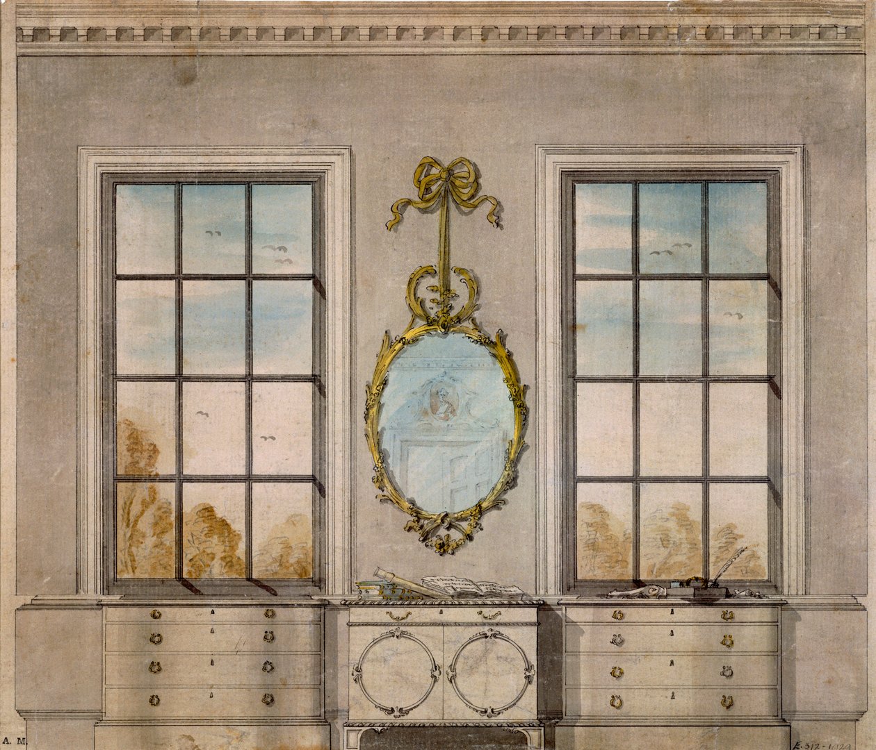 Linnell John（1723-99）设计了一个房间，水彩画 作者 约翰·林内尔