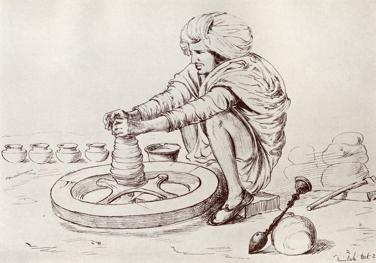 Potter&39;s Wheel，Simla，印度，来自Donald A. Mackenzie的“中国和日本的神话”，1922年出版 作者 约翰·洛克伍德·吉卜林
