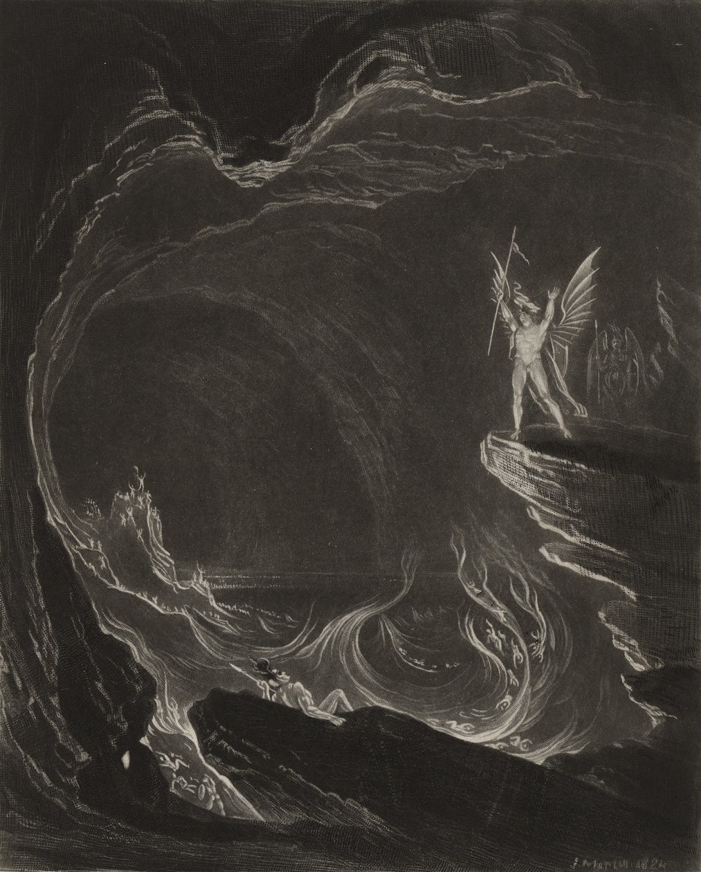 撒旦和堕落的天使，c.1827（mezzotint） 作者 约翰·马丁
