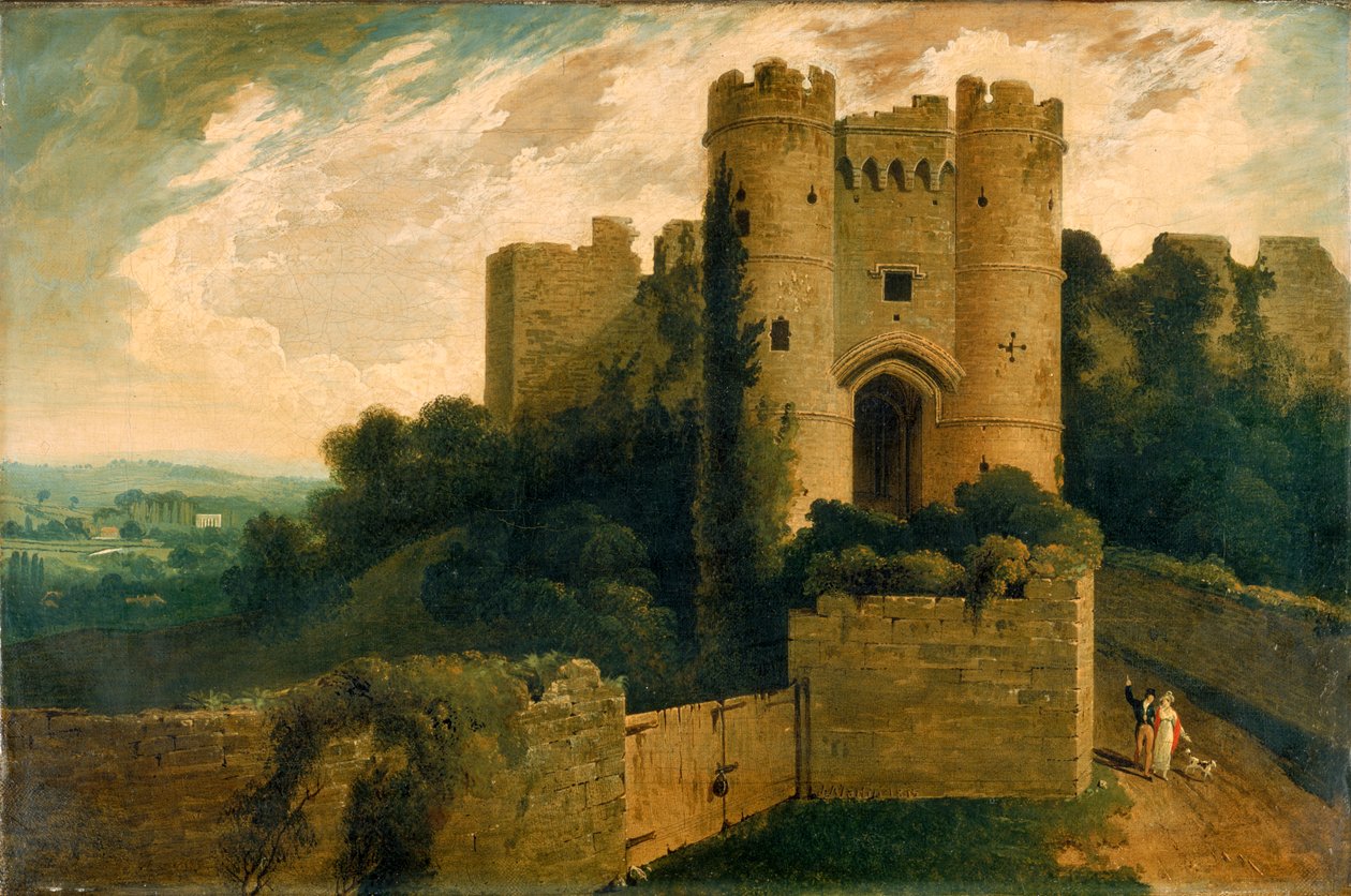 Carisbrooke城堡入口的看法，怀特岛郡，1815年 作者 约翰·马丁