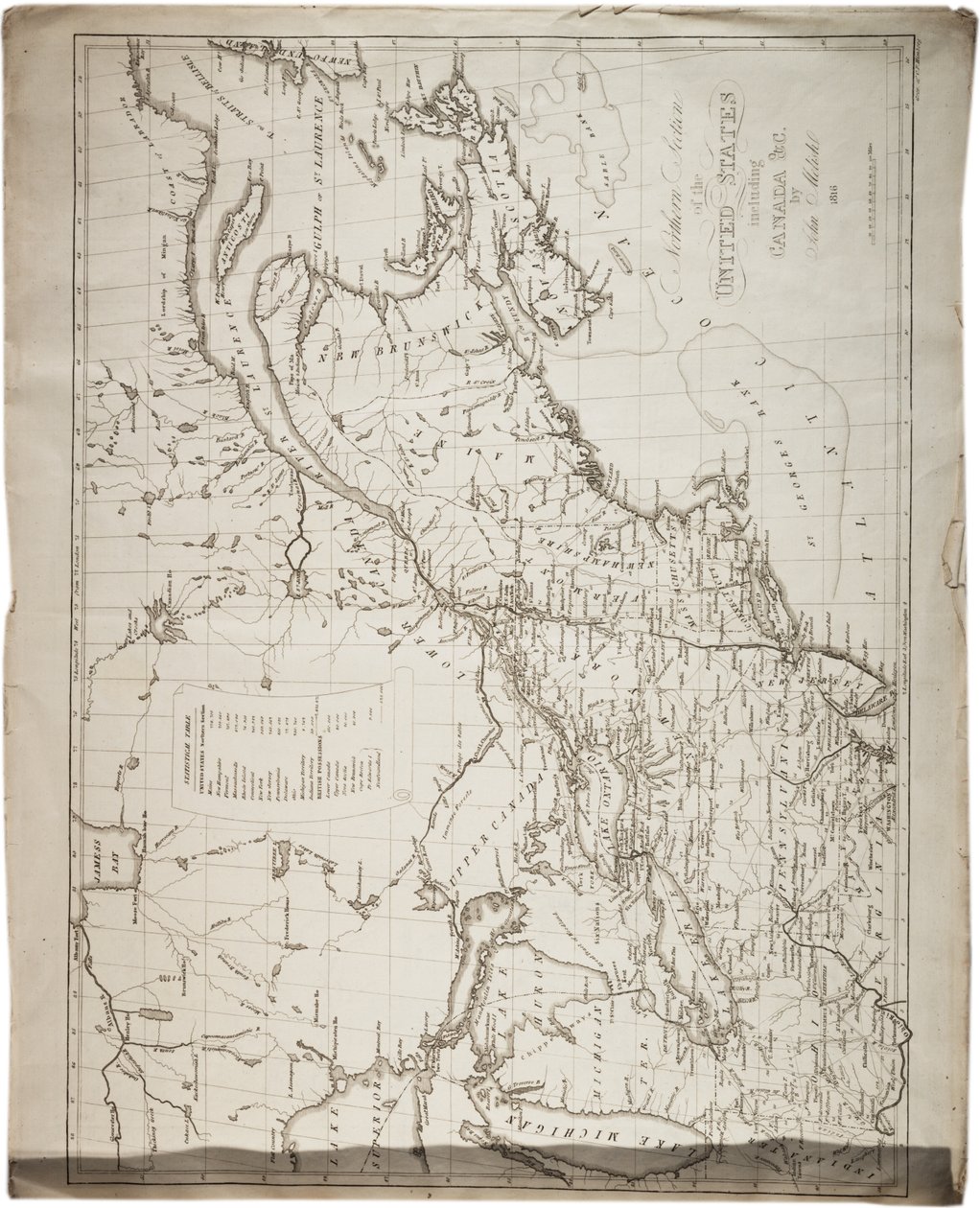 美国地图，1816年 作者 约翰·梅里斯