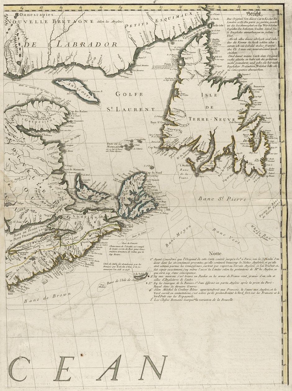 美国1756年英国和法国统治地图（在纸上刻有轮廓颜色） 作者 约翰·米切尔