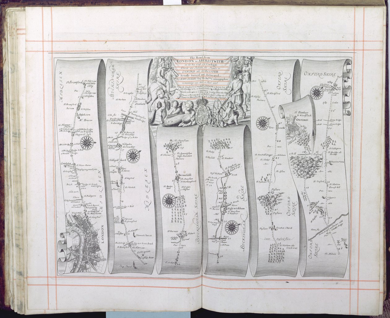 从伦敦到Aberistwith在海岸的道路，从&39;Britannia，第一卷&39;，1675年 作者 约翰·奥吉尔比