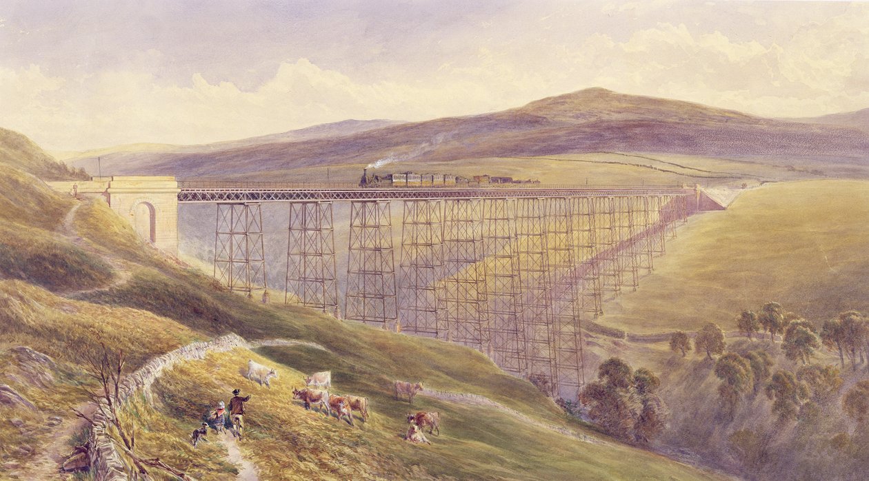 Belah Viaduct，1869年（wc和水粉笔在纸上用墨水） 作者 约翰·奥斯本·布朗