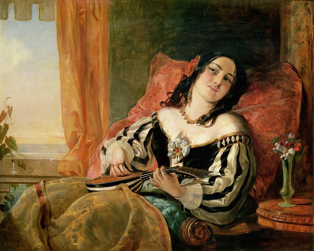 女士玩曼陀林，1854年 作者 约翰·菲利普