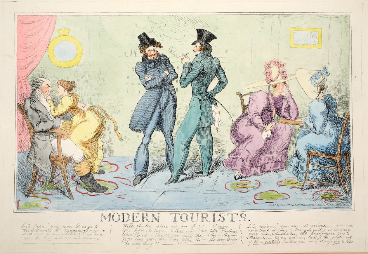 现代游客，酒吧。 1835年（手工彩色雕刻） 作者 约翰·菲利普斯