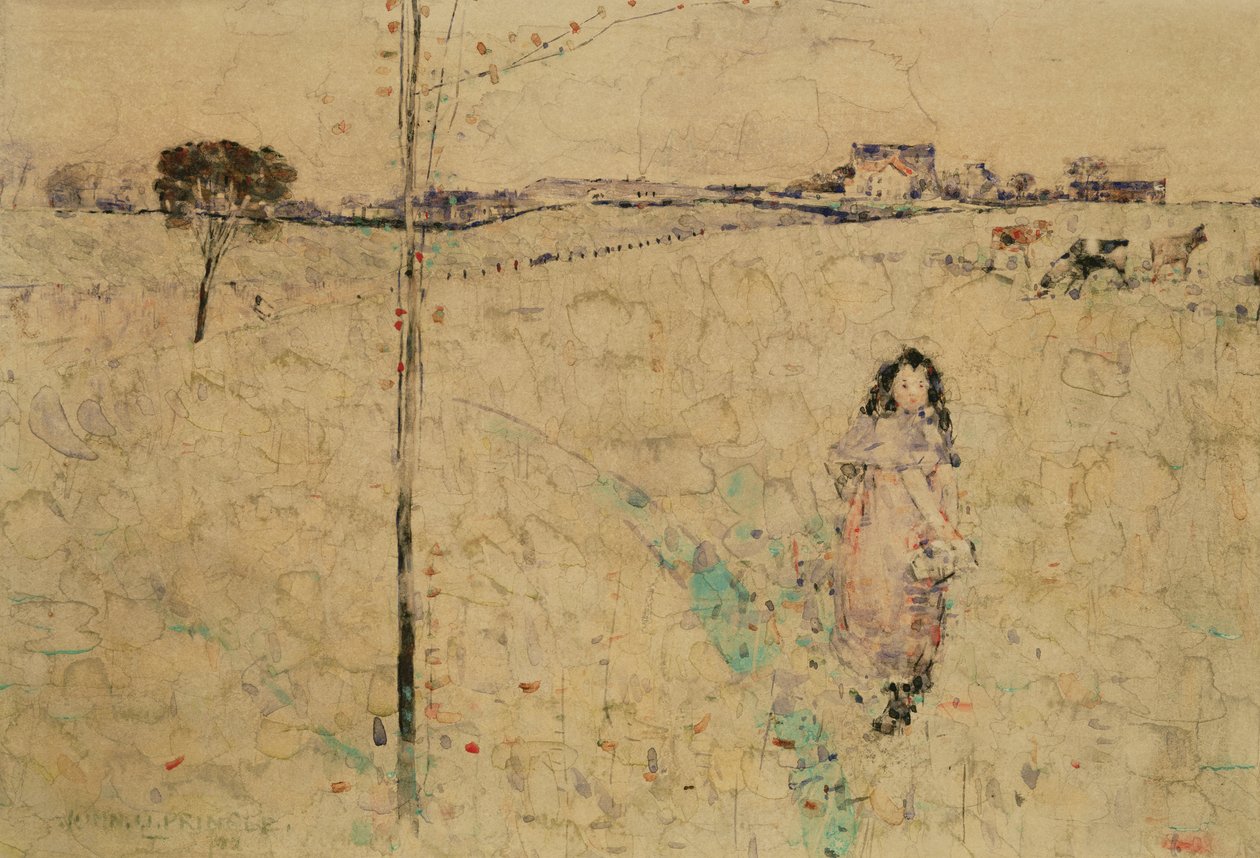 女孩在草甸，1892年 作者 约翰·昆顿·普林格尔