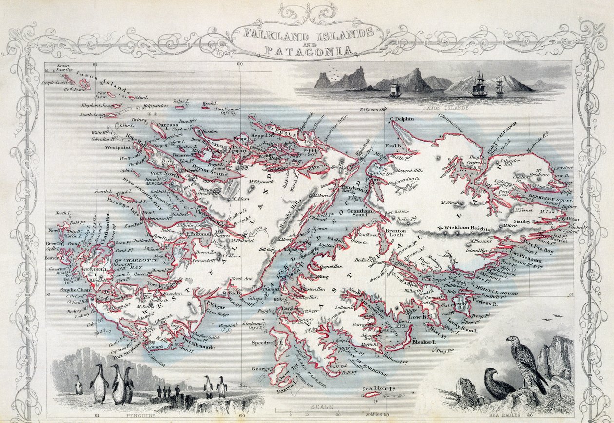 福克兰群岛和巴塔哥尼亚，由John Tallis und Co.，纽约和伦敦出版的世界地图系列，1850年代 作者 约翰·拉普金