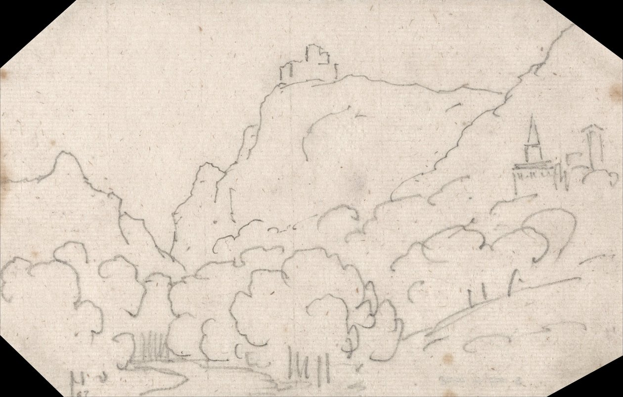 与建筑物的山景 作者 约翰·罗伯特·科森斯