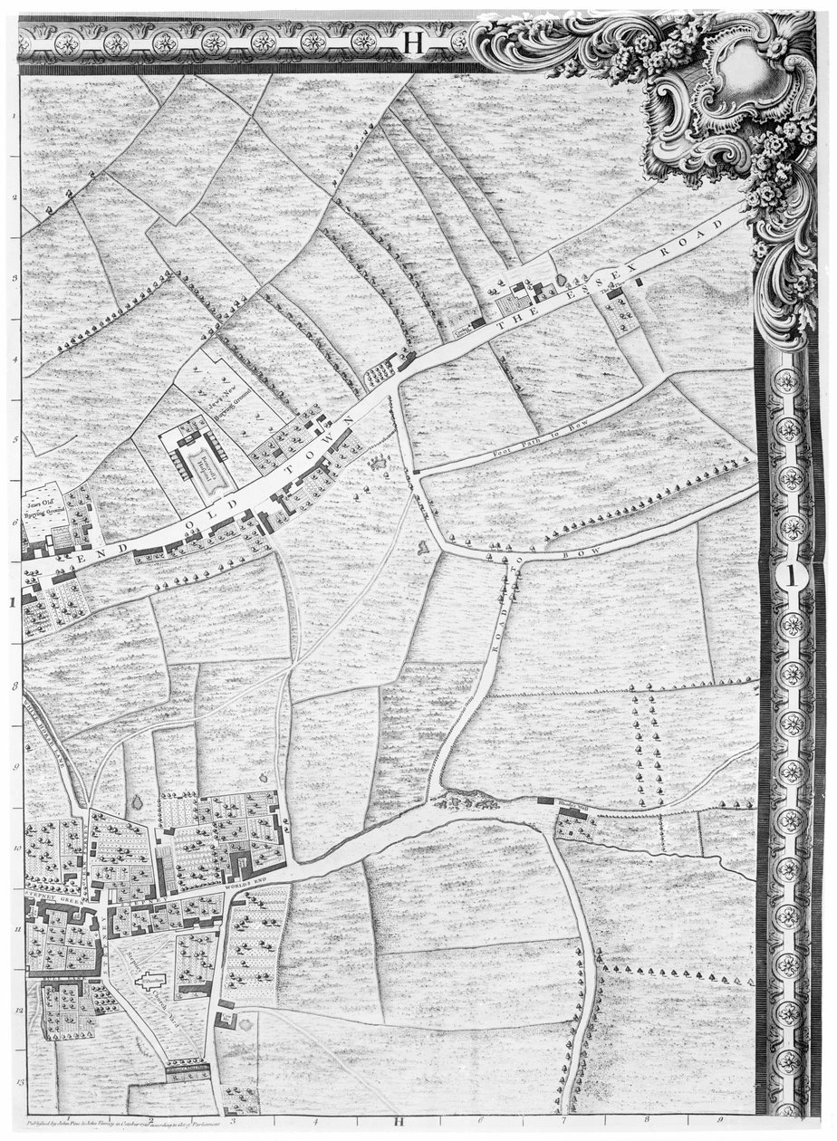 Mile End和Stepney Green地图，伦敦，1746年 作者 约翰·罗克