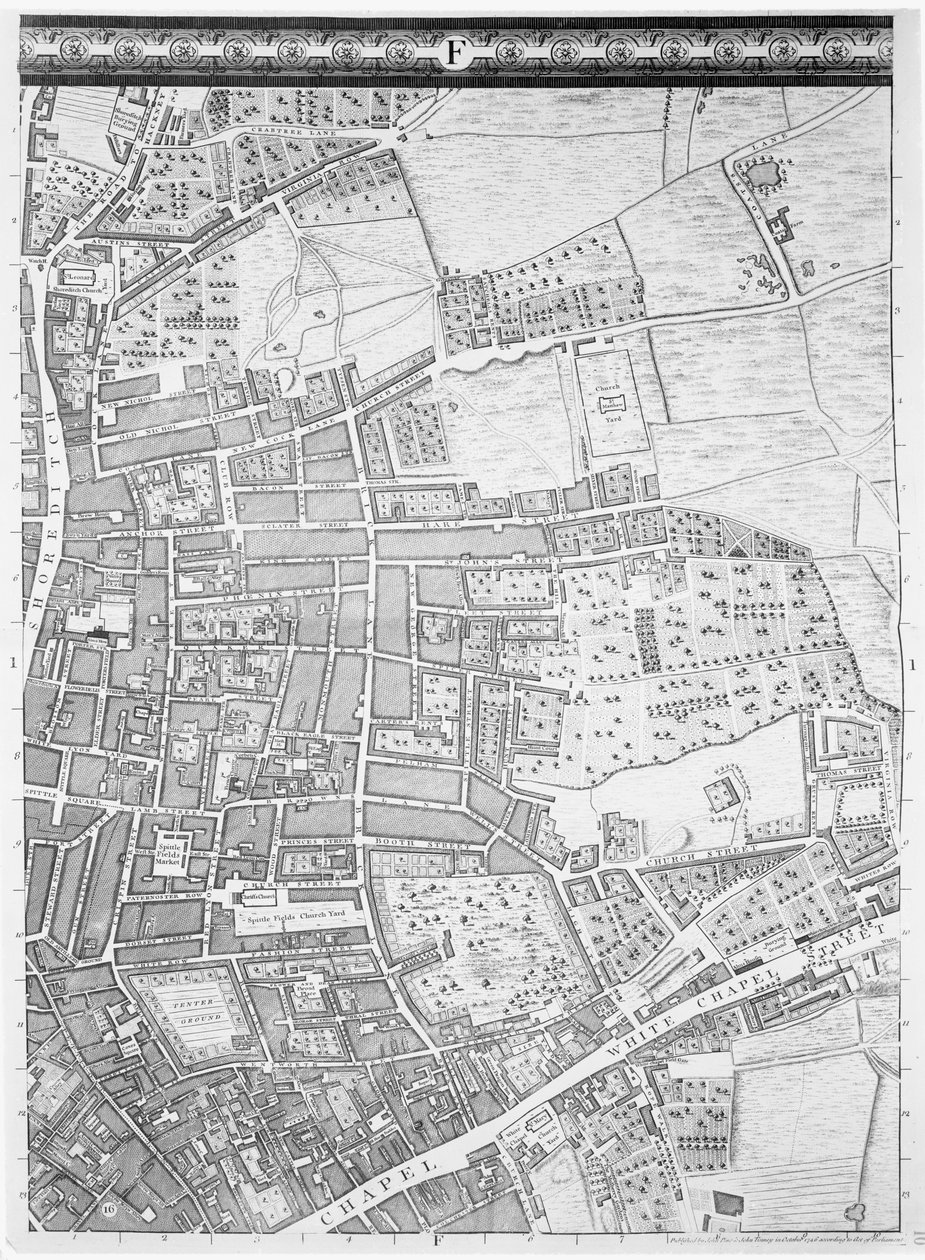 肖尔迪奇和白教堂的地图，伦敦，1746年 作者 约翰·罗克