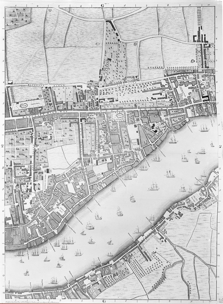 Wapping地图，伦敦，1746年 作者 约翰·罗克