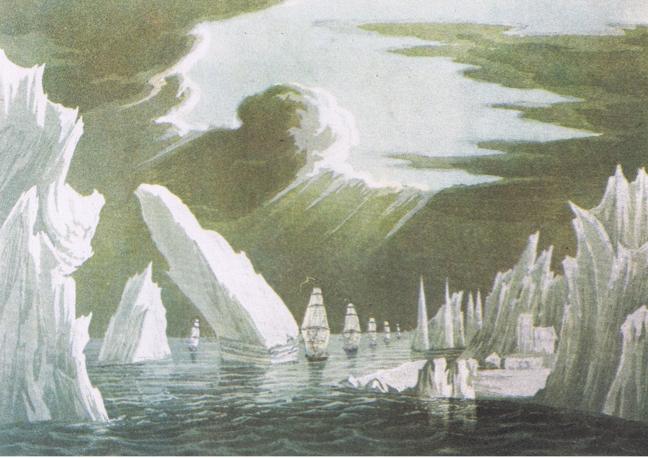 穿越冰层，1818年6月Sir John Rosss Voyage of Discovery 1819，来自1947年柯林斯出版的英国冒险 作者 约翰·罗斯