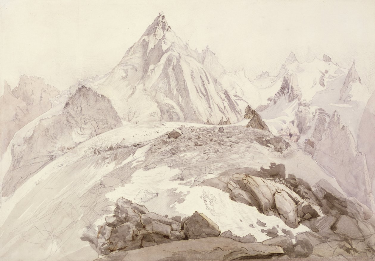Aiguilles de Chamonix，第1850页（铅笔，钢笔和墨水，卡上洗） 作者 约翰·拉斯金