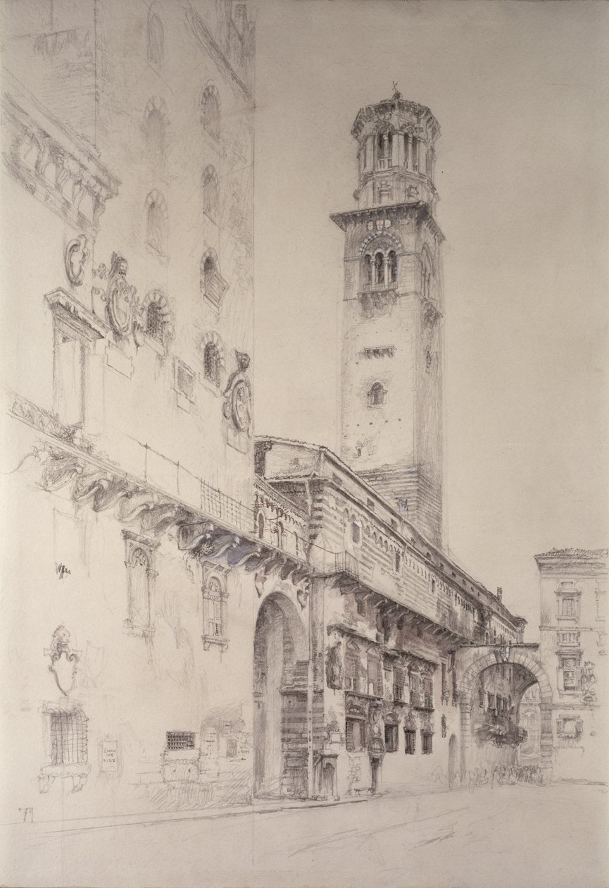 Piazza dei Signori，维罗纳，19世纪（铅笔和纸上厕所） 作者 约翰·拉斯金
