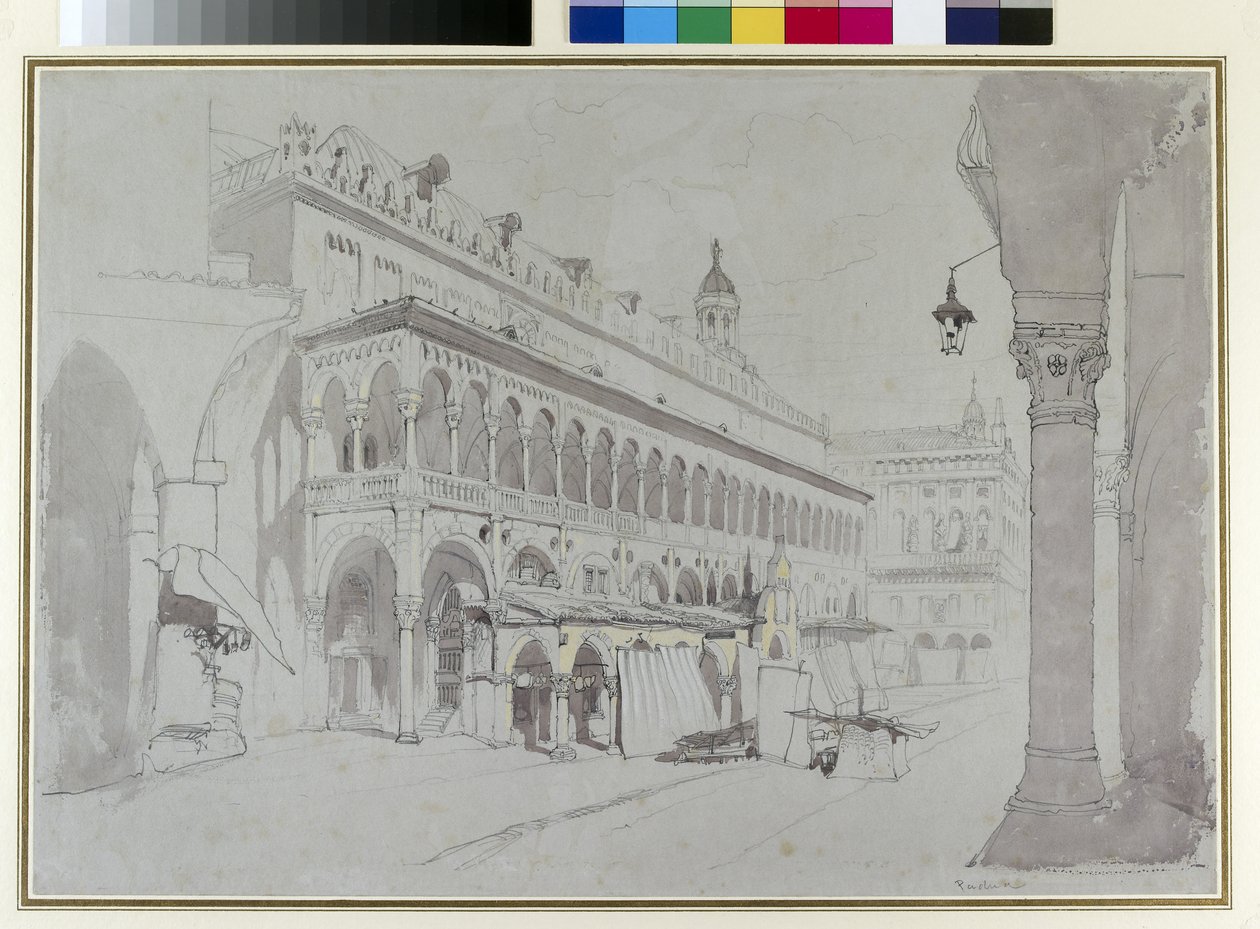 1841年5月帕多瓦的Palazzo della Ragione和Piazza delle Erbe（石墨，水彩，体彩和灰色纸上的墨水） 作者 约翰·拉斯金