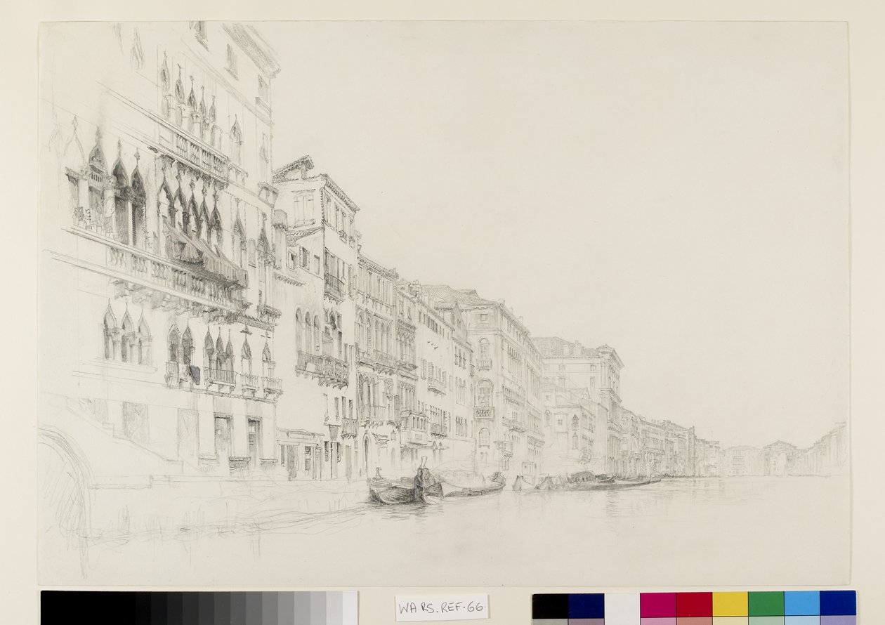查看从Palazzo Bembo到威尼斯Palazzo Grimani，1870年5月 -  6月（纸上的石墨和水彩） 作者 约翰·拉斯金
