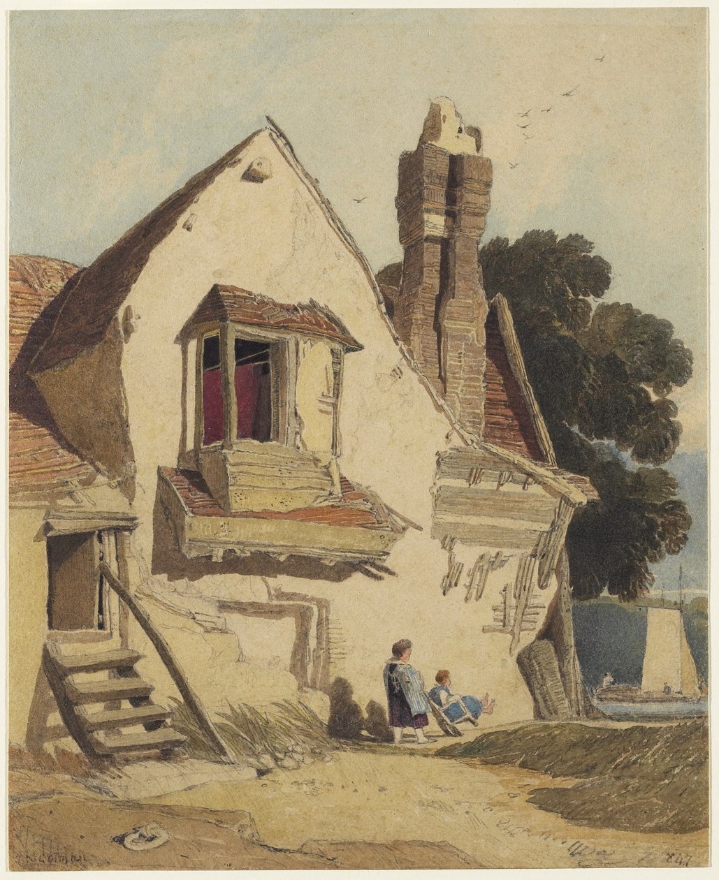 乡村小屋，1810年（在纸上的石墨上） 作者 约翰·塞尔·科特曼
