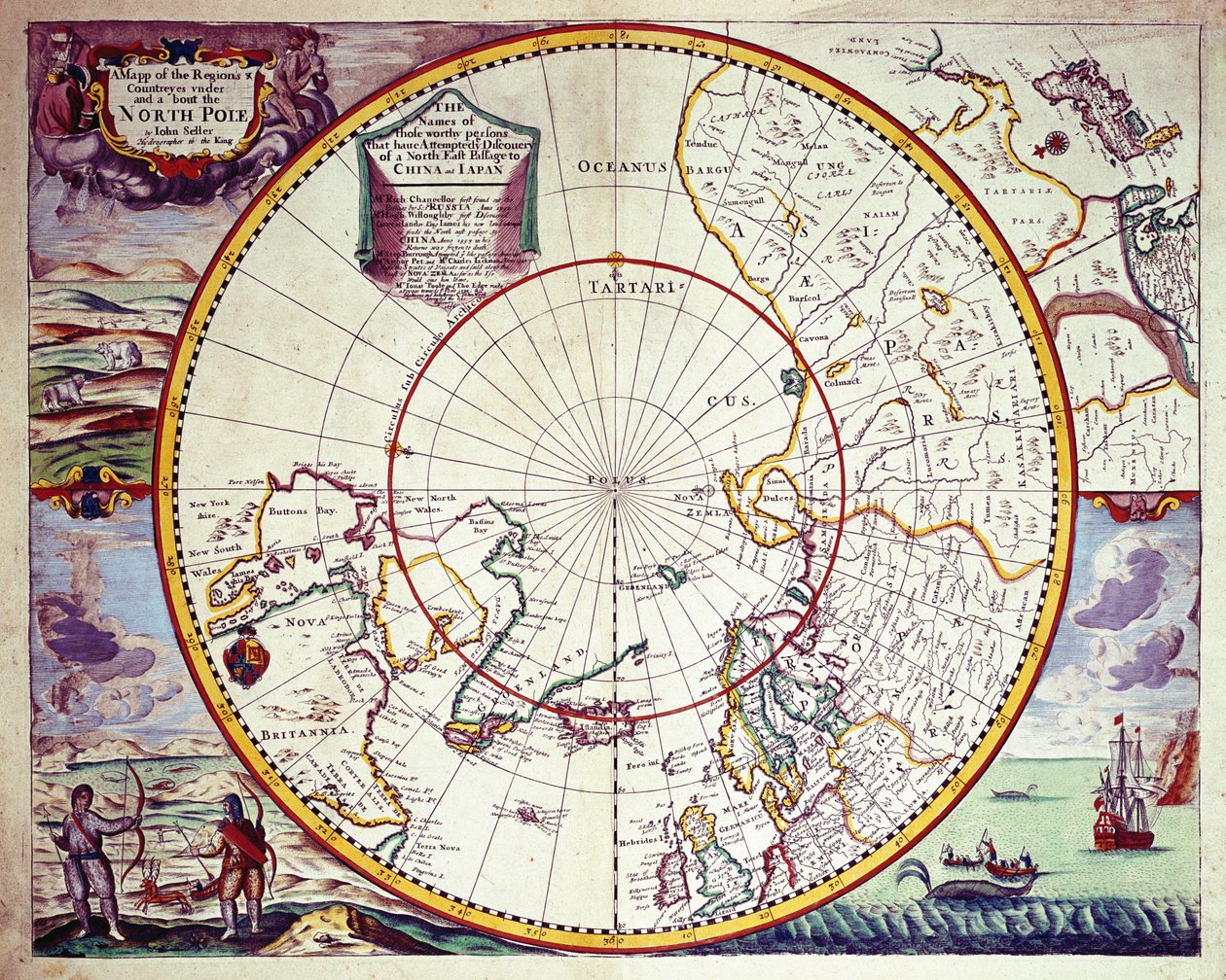 北极地图（彩色雕刻） 作者 约翰·塞勒