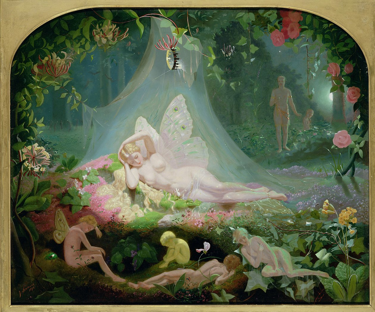 有睡眠泰坦尼亚，1872年 作者 约翰·西蒙斯