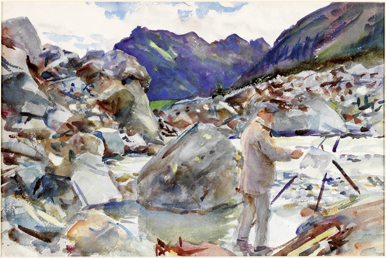 阿尔卑斯山的冰川流，c.1904（铅笔和纸上水彩） 作者 约翰·辛格·萨金特