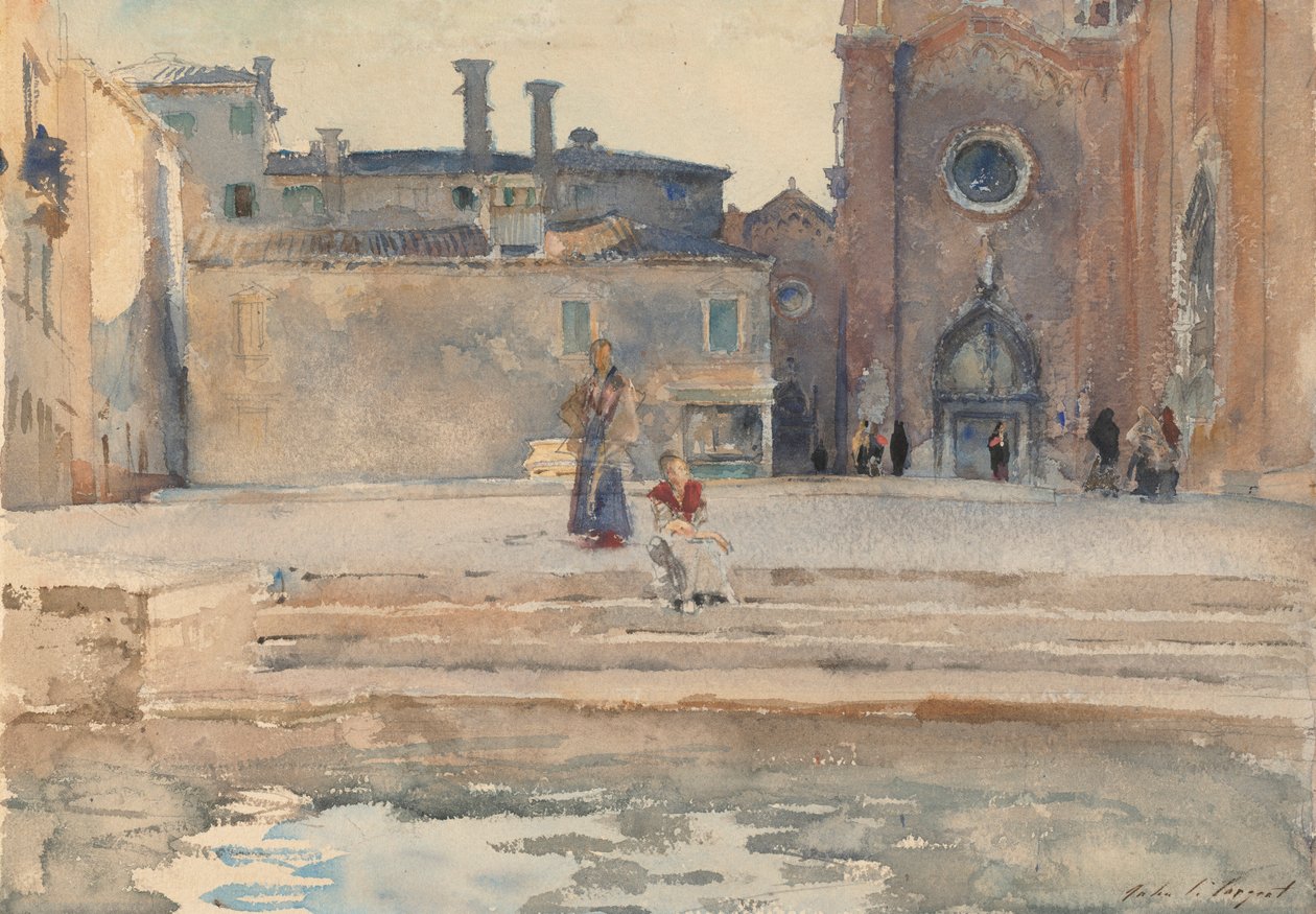 Campo dei Frari，威尼斯，1880-82（wc用铅笔在纸上用水粉） 作者 约翰·辛格·萨金特