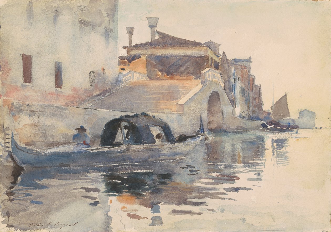 运河场景，Panada桥，Fondamenta Nuove，威尼斯，c.1880-82（纸上铅笔wc） 作者 约翰·辛格·萨金特