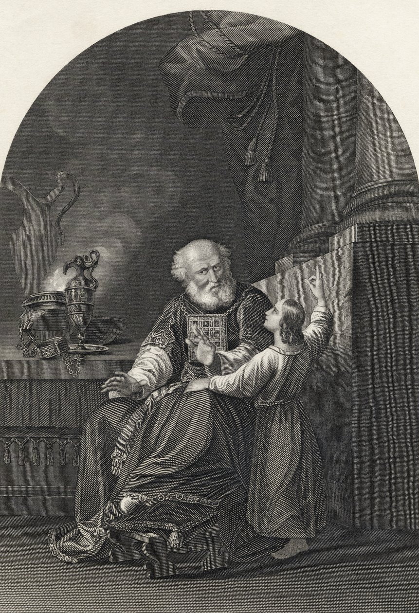 Samuel和Eli，由S.Allen雕刻，来自“国家插图家庭圣经”，发表于1870年 作者 约翰·辛格尔顿·科普利