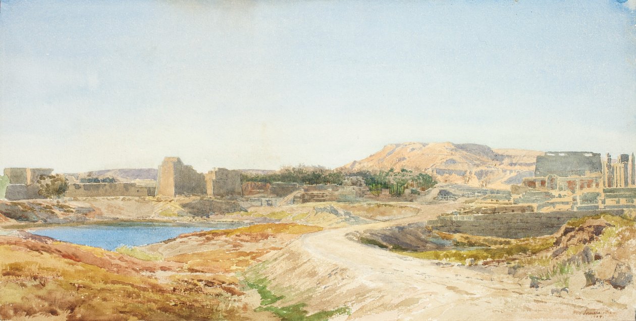 神圣的湖和寺庙的废墟在卡纳克，c.1907-10 作者 约翰·萨默斯卡尔斯