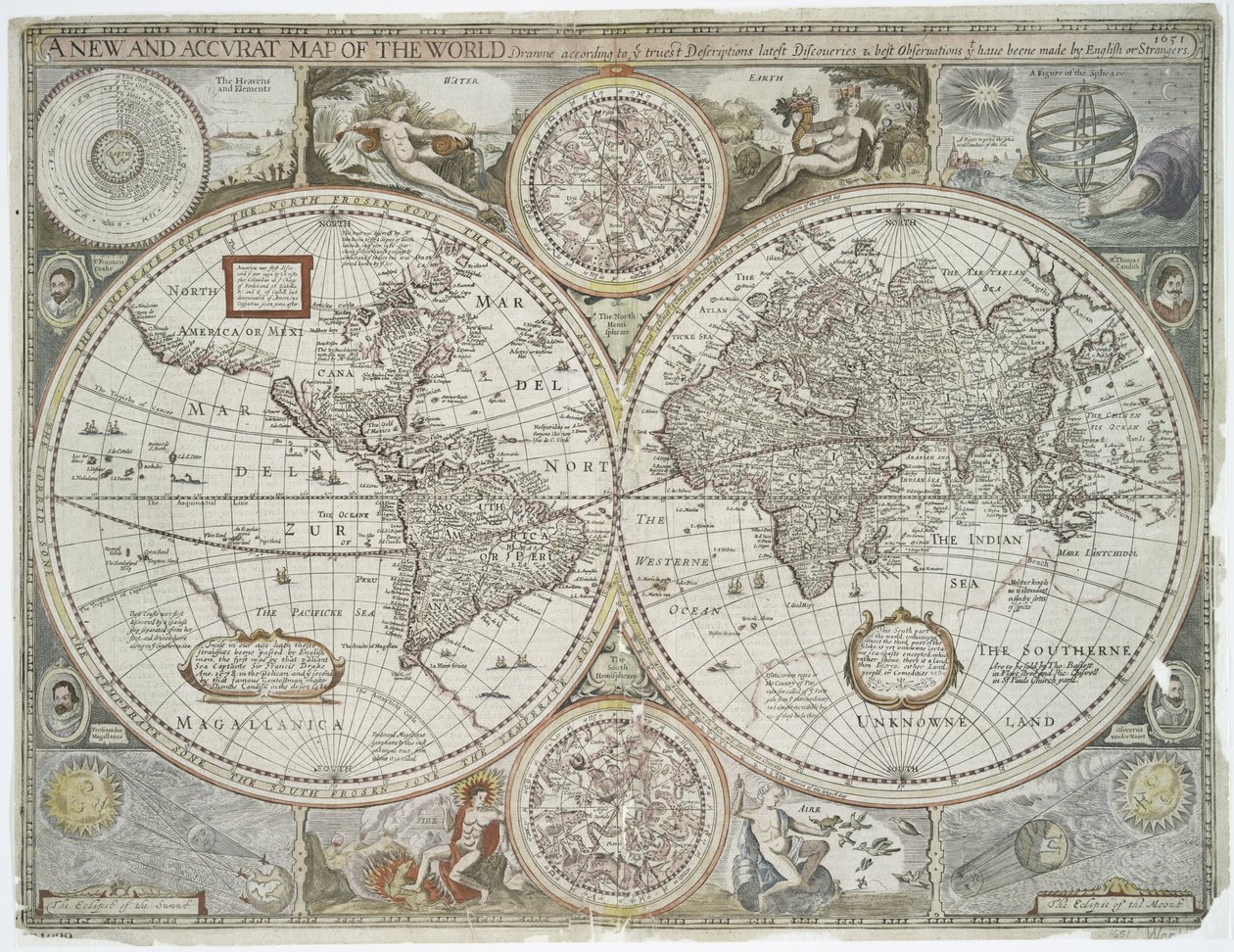 1676年全新精确的世界地图（手工彩色印刷） 作者 约翰·斯皮德