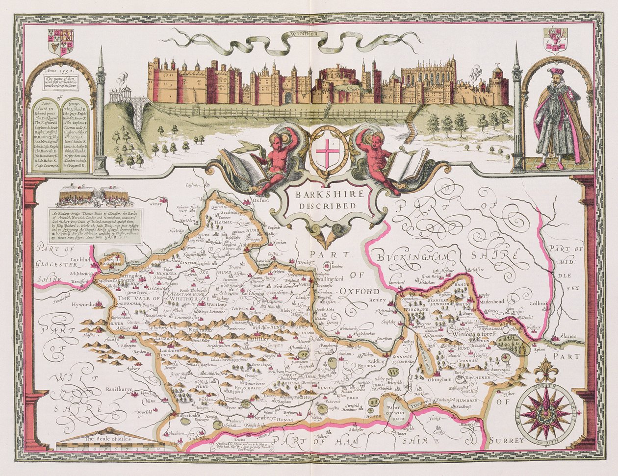 伯克希尔，由Jodocus Hondius（1563-1612）雕刻，来自英国帝国的John Speed剧院，酒吧。作者：John Sudbury和George Humble，1611-12（手工彩色铜版画） 作者 约翰·斯皮德