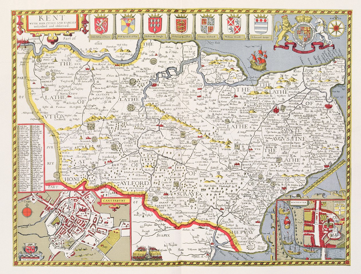 肯特，由Jodocus Hondius（1563-1612）雕刻，来自英国帝国的John Speed剧院，酒吧。作者：John Sudbury和George Humble，1611-12（手工彩色铜版画） 作者 约翰·斯皮德