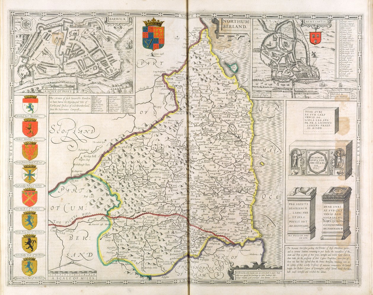 诺森伯兰郡地图，来自“大不列颠帝国剧院”，1611-12 作者 约翰·斯皮德