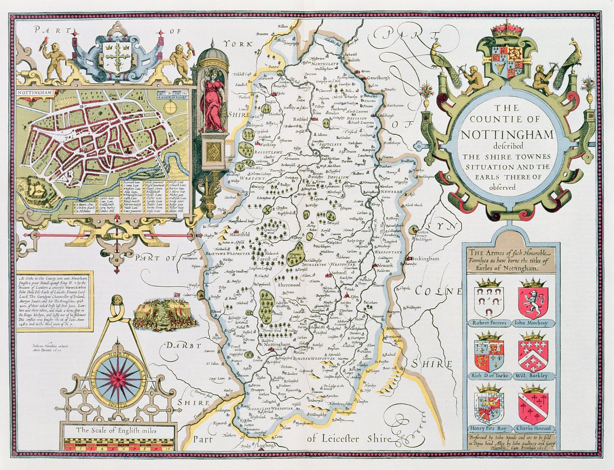 诺丁汉伯爵，由John Speed的“英国帝国剧院”的Jodocus Hondius（1563-1612）镌刻，酒吧。作者：John Sudbury和George Humble，1611-12（手工铜色 作者 约翰·斯皮德