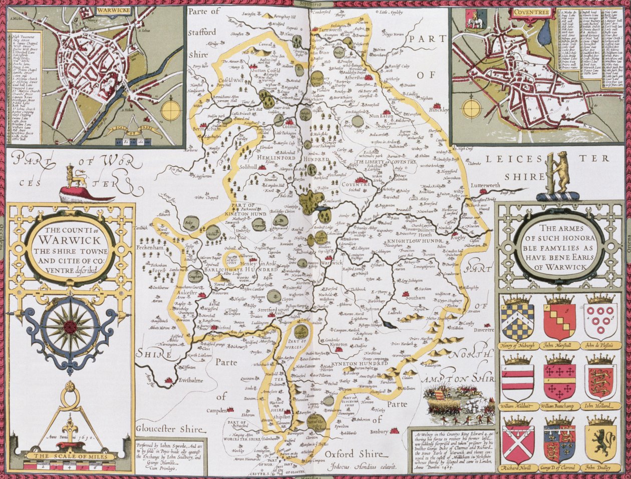 沃里克郡，夏尔镇和考文垂市，由John Speed的“英国帝国剧院”的酒吧Jodocus Hondius（1563-1612）刻。约翰萨德伯里和乔治霍姆 作者 约翰·斯皮德