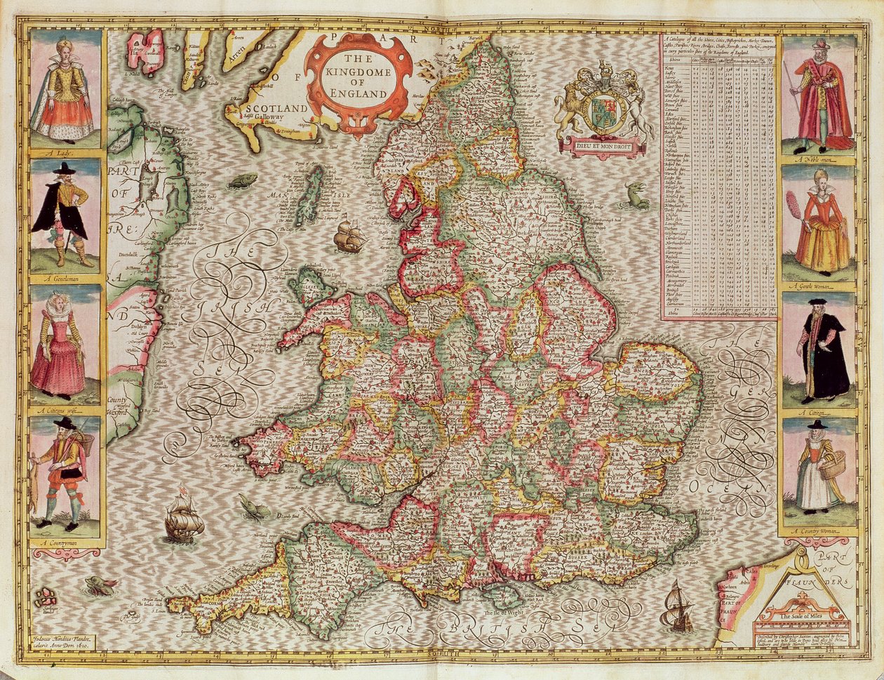 英国的Kingdome，由John Speed的“英国帝国剧院”的Jodocus Hondius（1563-1612）雕刻，酒吧。作者：John Sudbury和George Humble，1611-12（手工彩色铜版画 作者 约翰·斯皮德