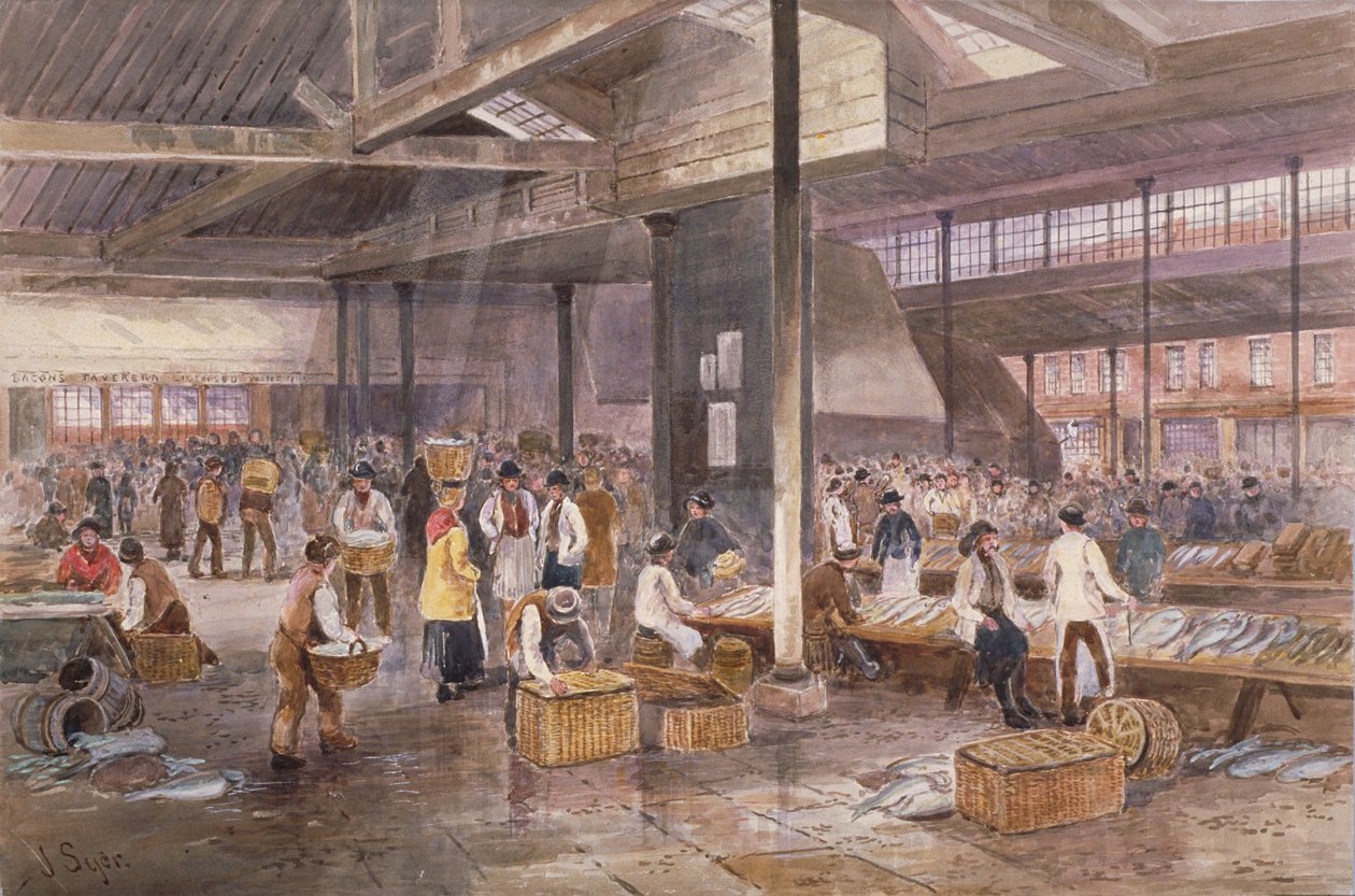 比林斯盖特鱼市场内部看法，c.1849 作者 约翰·瑟