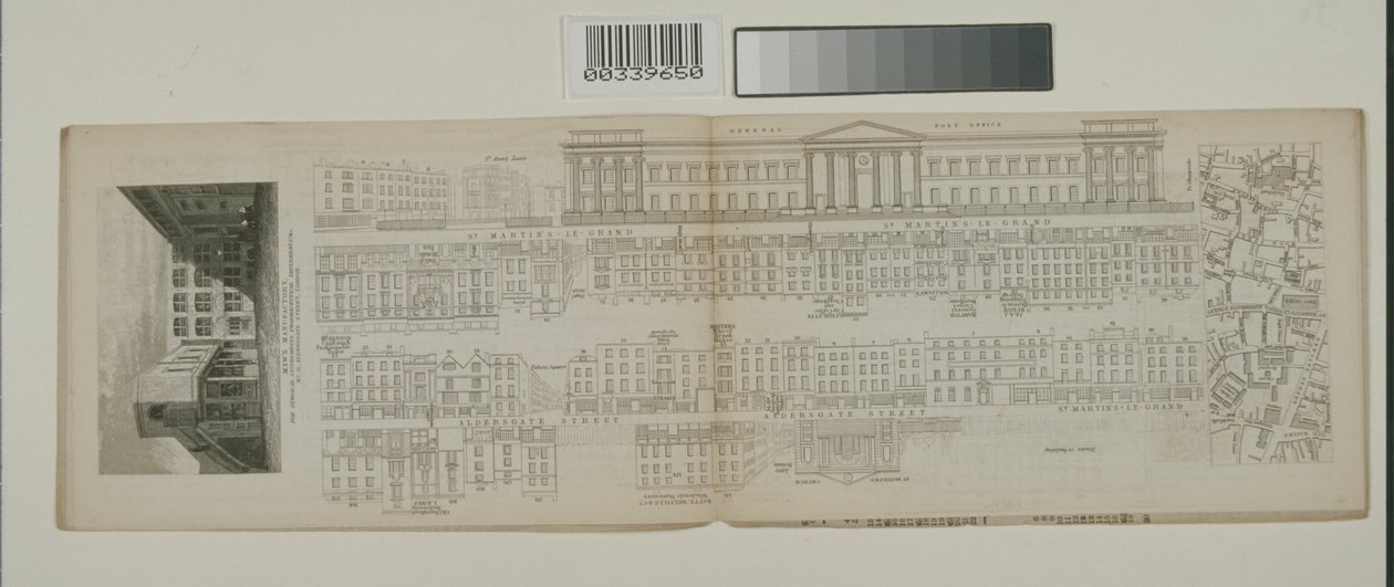 圣马丁大街，邮政总局和奥尔德斯盖特街的景观，c.1838 作者 约翰·塔利斯