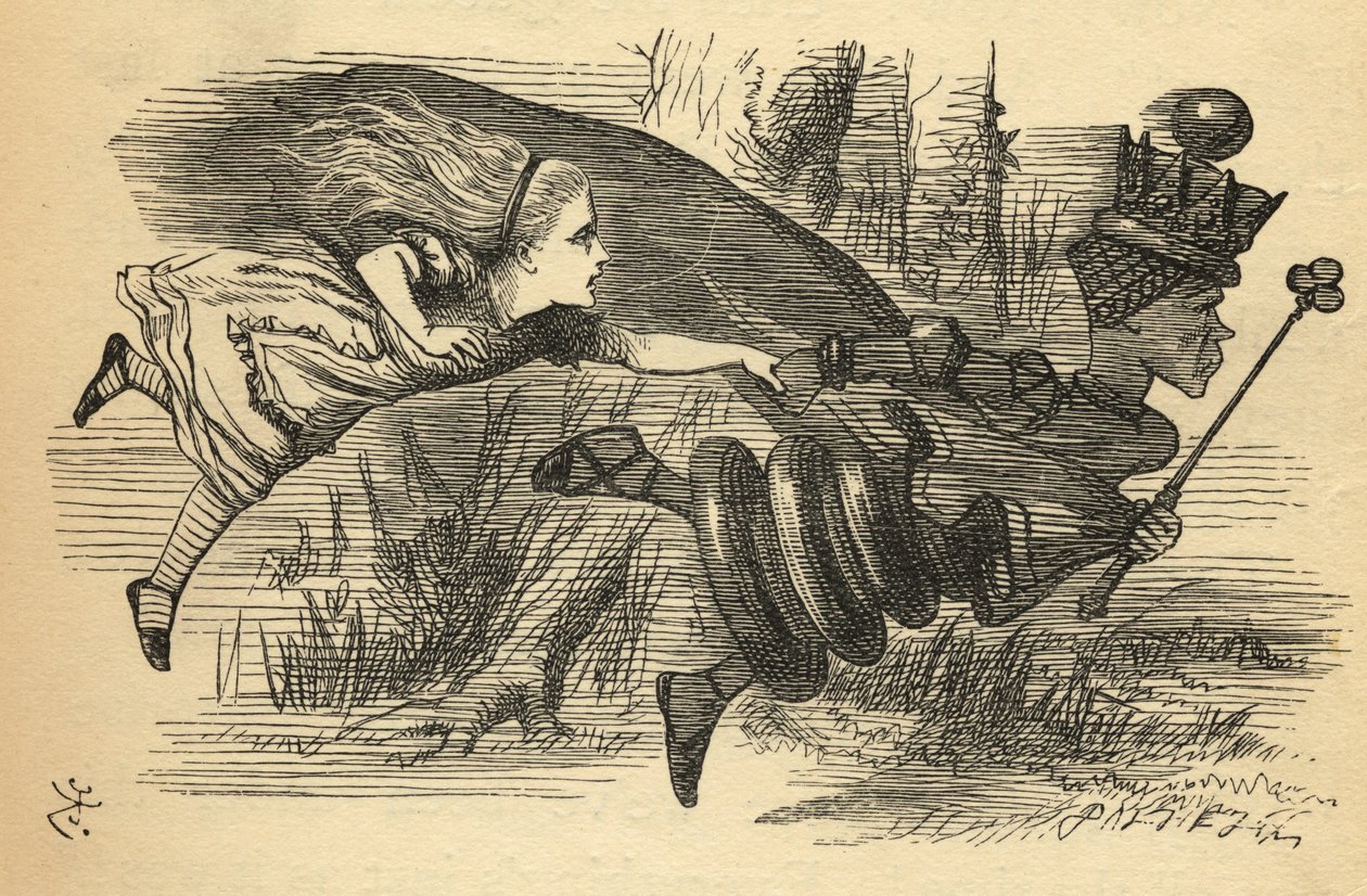 爱丽丝和红女王，来自刘易斯卡罗尔（1832-98）的“穿越镜子”的插图首次出版于1871年 作者 约翰·坦尼尔