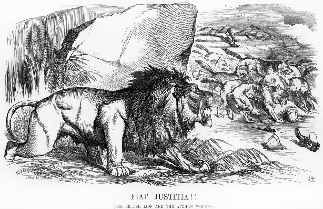 菲亚特Justitia！英国狮子和阿富汗狼，1879年9月20日来自&39;Punch&39;杂志的漫画 作者 约翰·坦尼尔